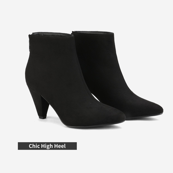Low Heel Pointed Toe Ankle Booties - BLACK SUEDE - 4